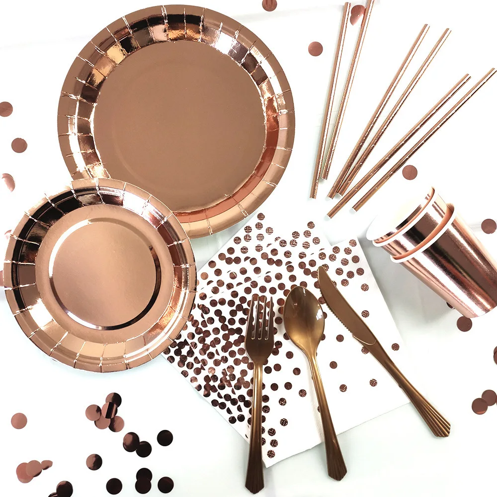 

Bronzing Birthday Party Decoration Party Supplies Rose Gold Paper Plate Paper Cup Tableware Set