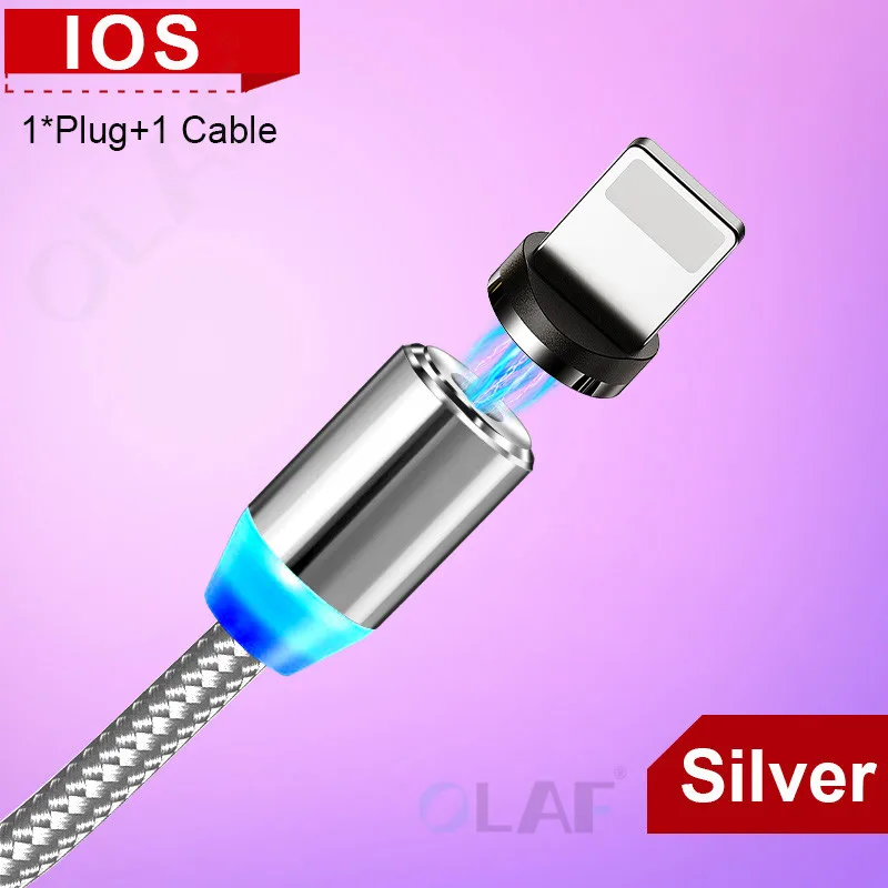Магнитный usb-кабель Олаф для быстрой зарядки, кабель Micro USB type C, Магнитный зарядный кабель для мобильного телефона, usb шнур для iPhone X 7 samsung - Цвет: Silver For ios