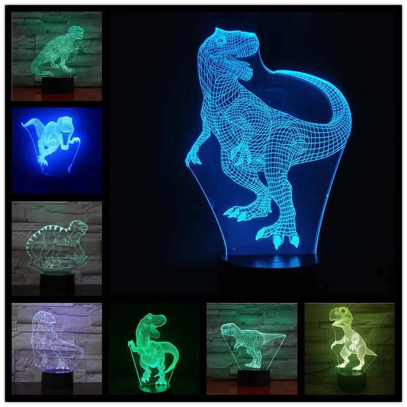 

Тираннозавр Рекс Динозавр 3D Меняющие цвет Светодиодные ночные светильники Настольная лампа светодиодное освещение для рождественского по...