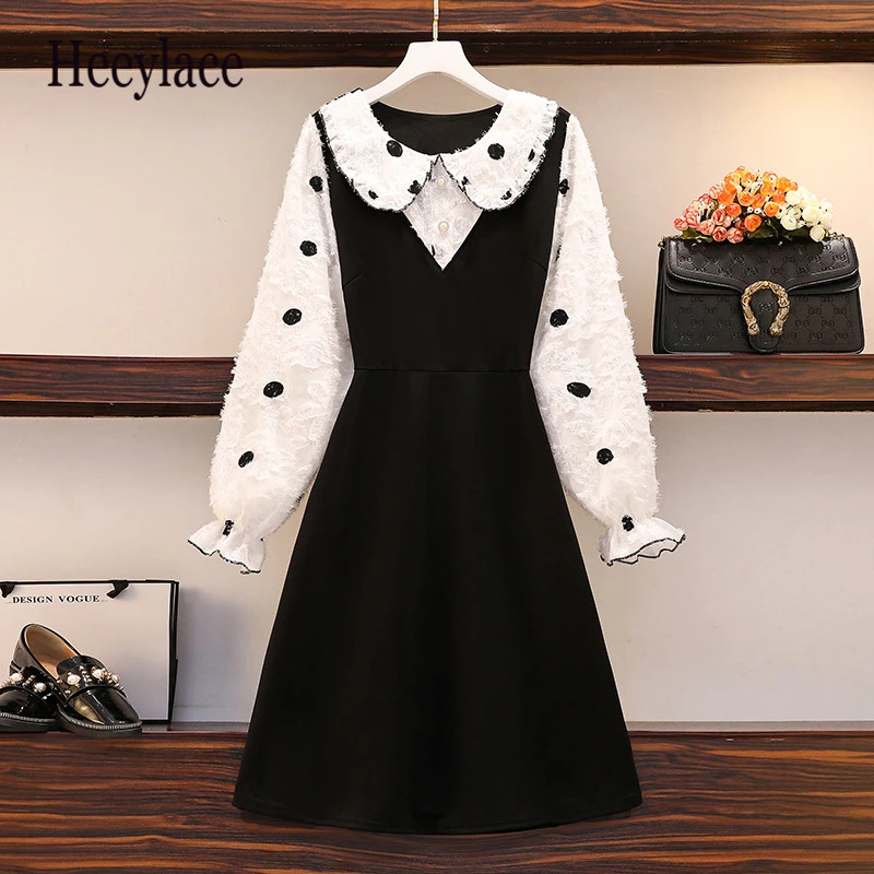 Размера плюс женские элегантные 5XL зимнее платье 2020 с милым воротником в стиле