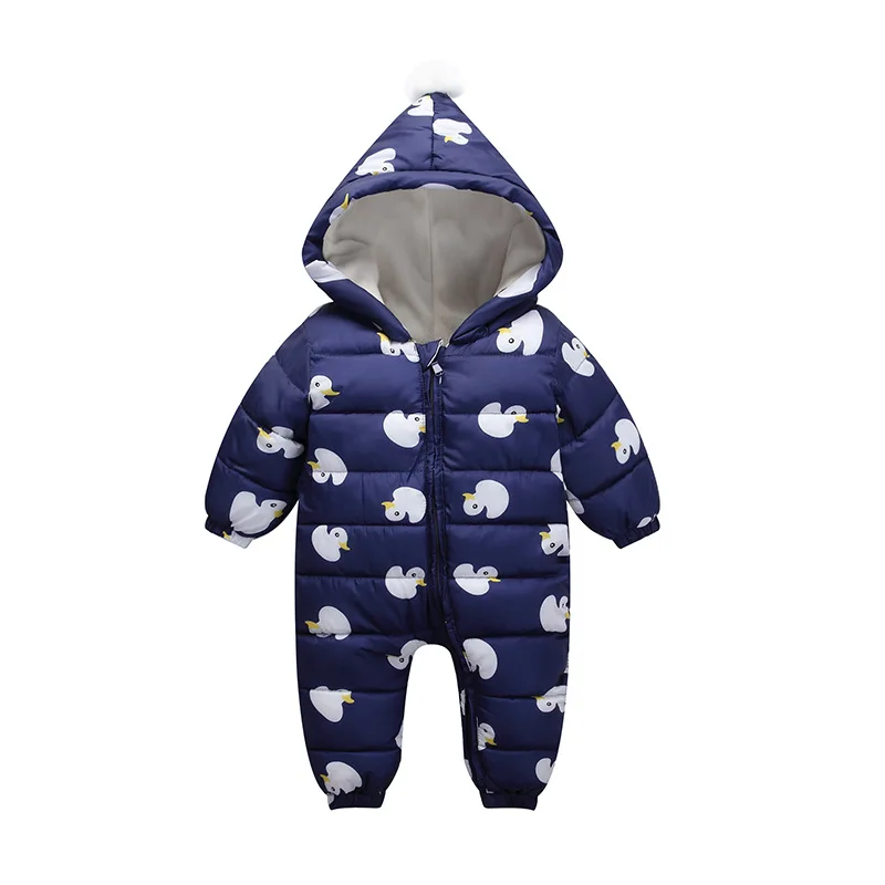 Snowsuit Warm Thicken Rompers Baby Girl Boy Jumpsuit Plus Velvet Snow Wear Cartoon Print Hoodies Clothing For Kids |