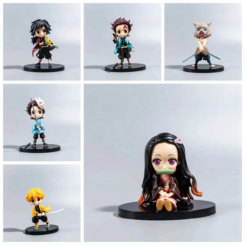 Рассекающий демонов Nezuko Zenitsu Tanjirou Giyuu Inosuke Q Ver. Экшн-Фигурки игрушки Kimetsu no Yaiba Аниме