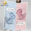 BlessLiving Dinosaur Throw Blanket Blue Pink Fluffy Blanket Cartoon Children Bedding Set Boy And Girl Soft Bed Blanket Cute Koce 1