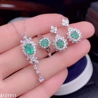 kjjeaxcmy fine jewelry natural emerald 925 sterling silver women pendant necklace chain earrings ring set support test luxury