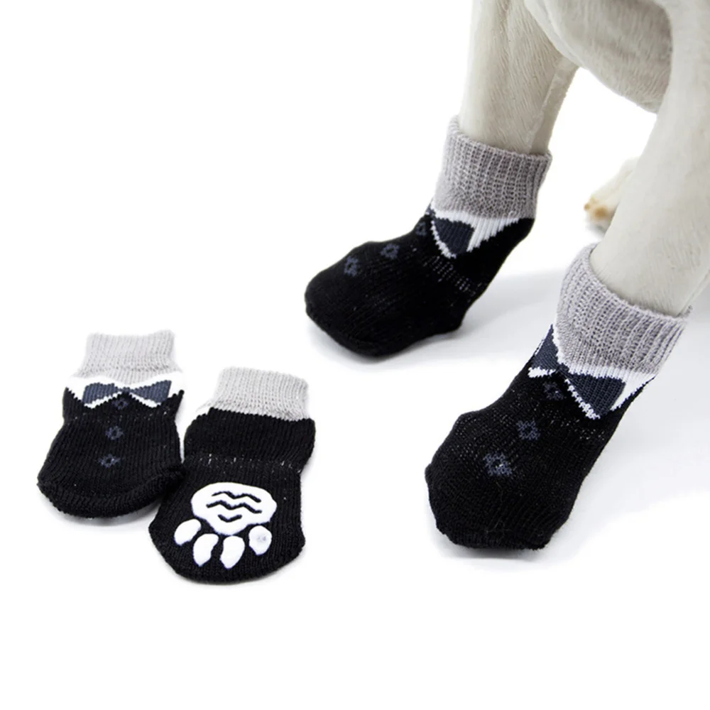 

4pcs Non-slip Socks for Dogs Puppy Pet Socks Anti Warm Knitted Socks - Size