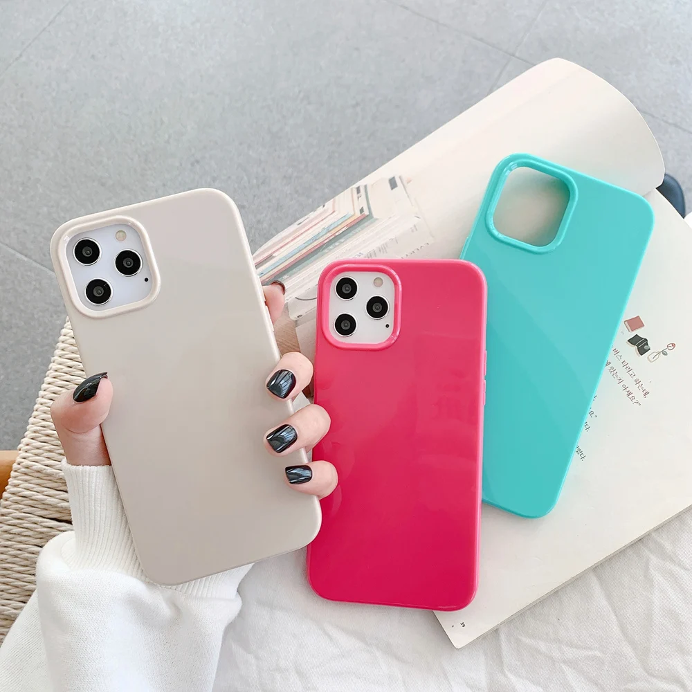 Глянцевый силиконовый чехол ярких цветов для телефона iPhone 11 12 Pro Max Se 2020 12Mini 7 8 Plus X