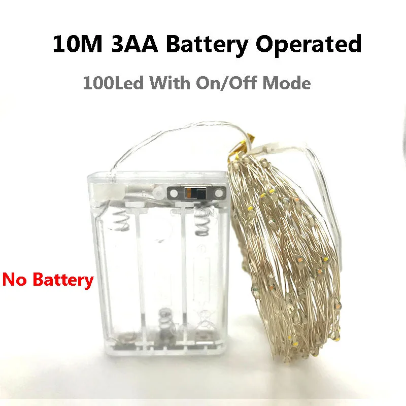 10m 3xAA Battery 2 м, 5 м, 10 м, водонепроницаемый светодиодный светильник, Серебряный провод, питание от батареи, звездная фея, гирлянда, праздничный светильник, декор для Хэллоуина - Испускаемый цвет: 10m 3xAA Battery