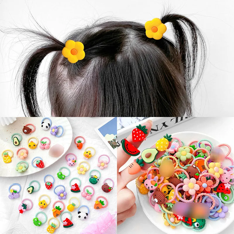 

10pcs Baby Kid Girl Cartoon Flower Elastic Hair Band Fruit Hair Rope Ring Tie Small Cute Hair Accessories