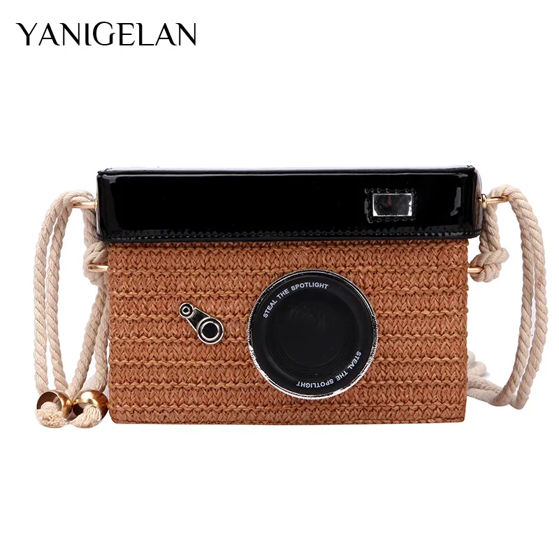 

Women's Fashion Woven Camera Pack Female Personality Casual Handbags Western Style Shoulder Messenger Bags Square Box Sac Femme