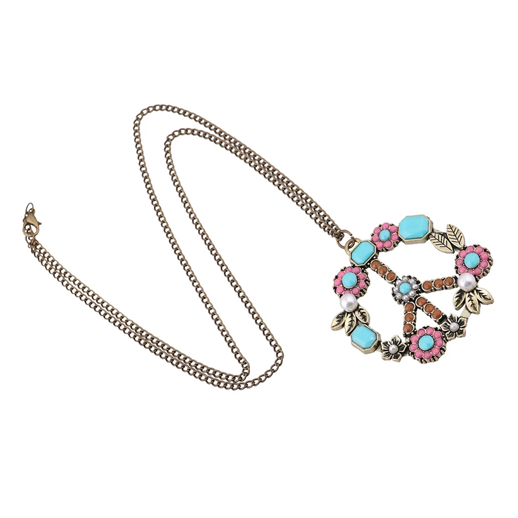 Fashion Vintage Flower Coral Simulated Pearl Peace Sign Long Pendant Necklace for Women 2017 Jewelry | Украшения и аксессуары