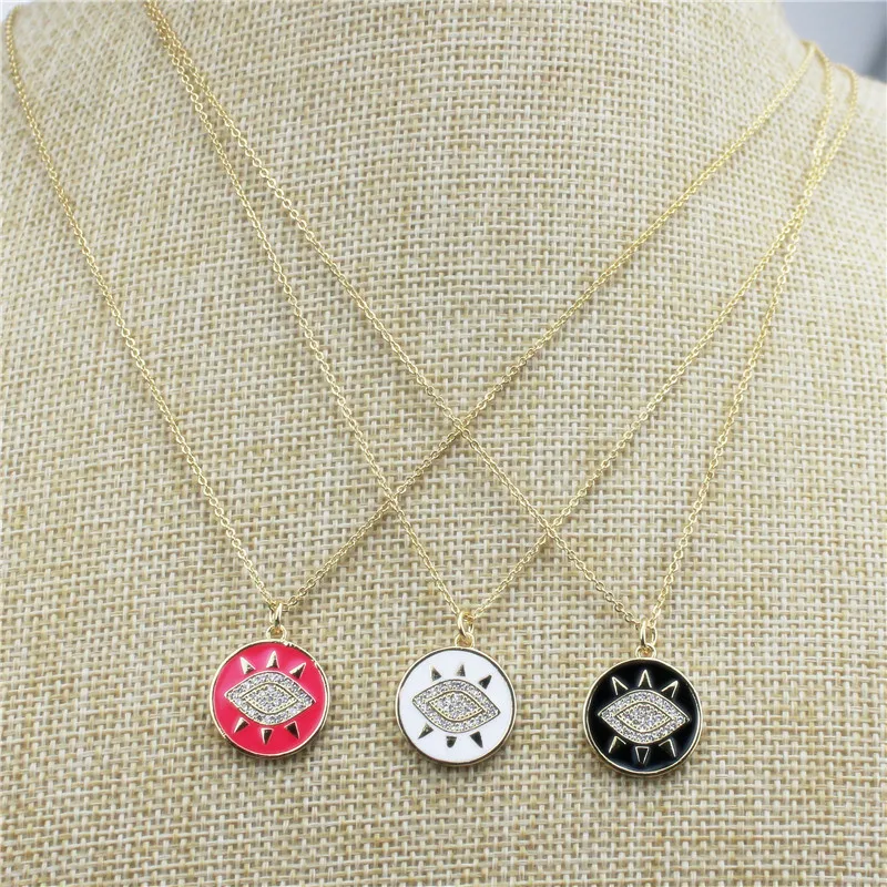 Ожерелье в форме глаза из эмали с покрытием из циркония нового дизайна, популярная медная цепочка, дешевая оптовая продажа, 10 штук в наборе, 19 дюймов.