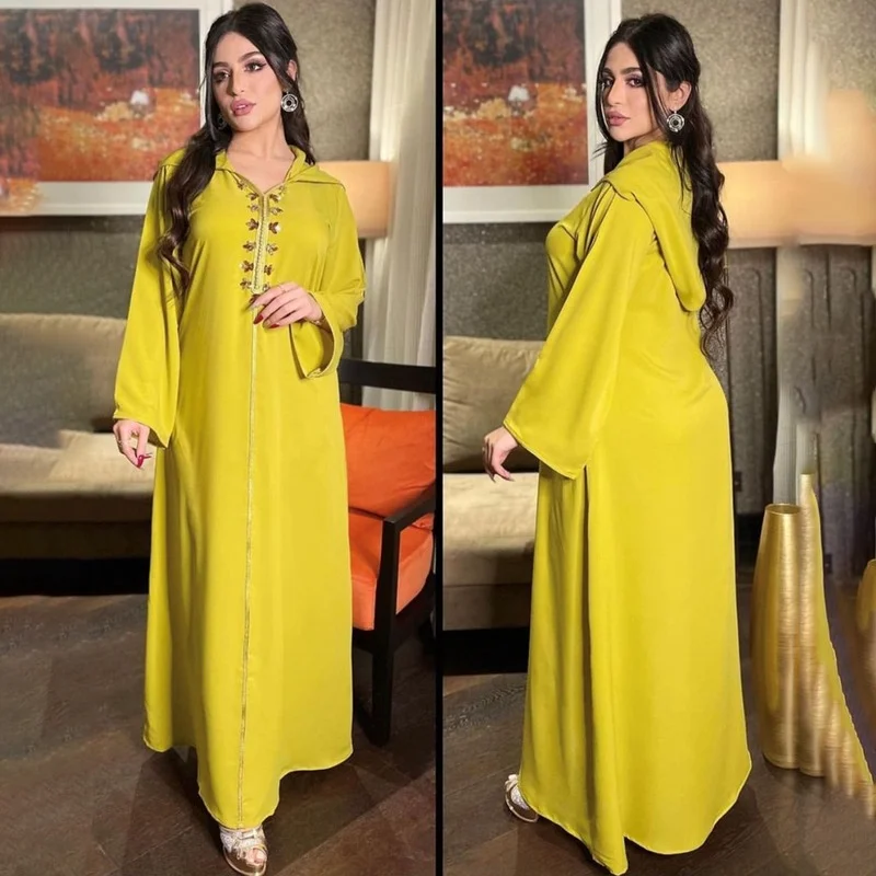 Elegant Lady Islamic Clothing Abaya Dubai Turkey Muslim Hooded Dress Women Moroccan Caftan 2022 Eid Mubarak Djellaba Femme