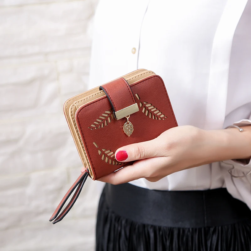 

LEME Women's Wallet Female Short Wallets Hollow Leave Pouch Handbag for Women Coin PU Leather Purses Card Holder Carteira