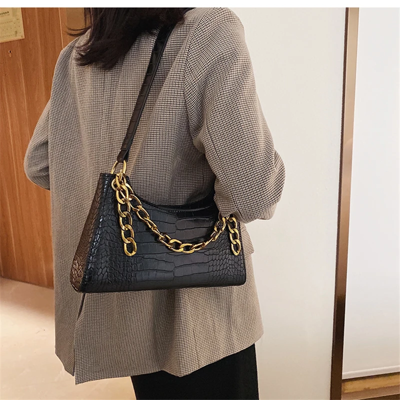 

Vintage Alligator Handbag Chain Shoulder Bag PU Leather Flap Bag Crossbody Messenger Women Bags Fashion Bags Ladies 2019 Bolsa