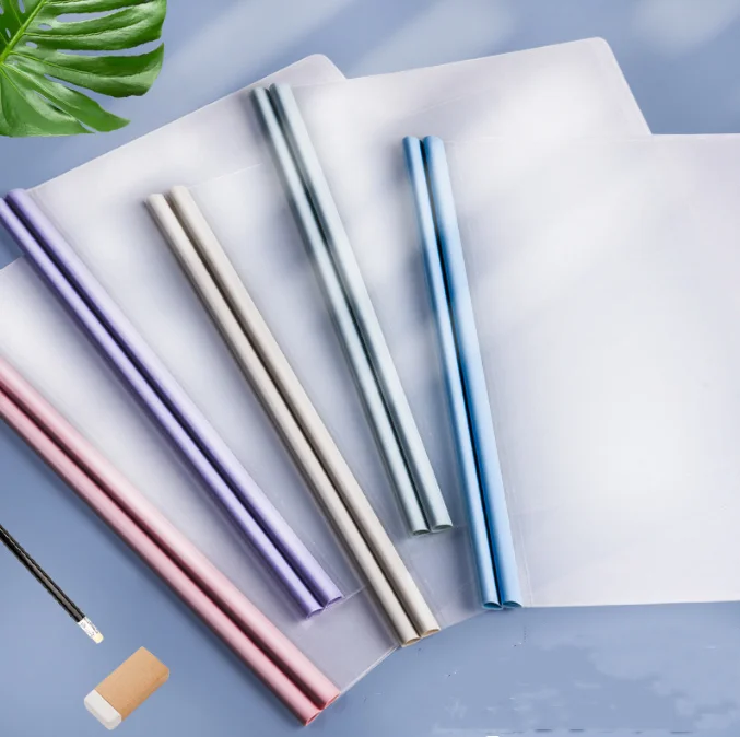 

10PCS A4 Transparent Morandi Pull Rod Strong Clip Office Data File Folder Test Paper Filing Stationery Book Cover Document Bags