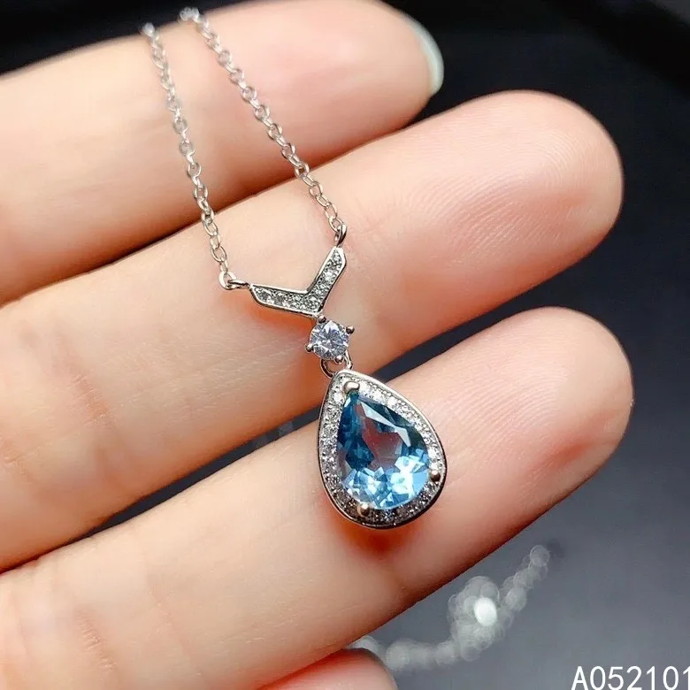 KJJEAXCMY fine Jewelry 925 Sterling Silver Natural blue topaz Girl luxury Pendant Necklace Support Test Chinese style with box
