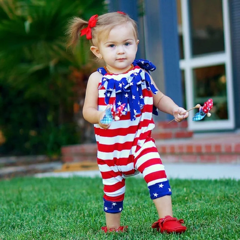 4 июля Детский комбинезон для новорожденных на бретельках со звездами и