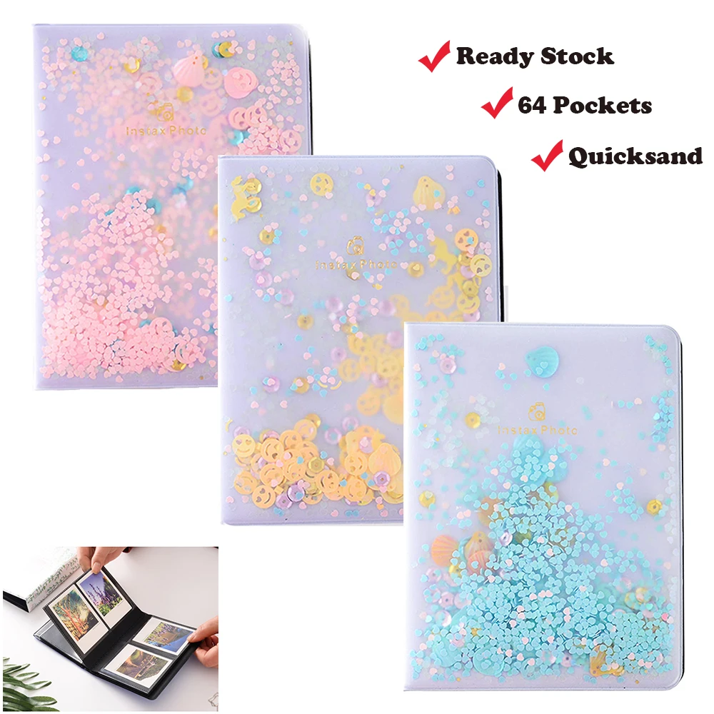 3 дюйма Quicksand Sequin 64 карманы Instax Мини-пленка фотоальбом для FujiFilm Instax Mini 8, Mini 9 7s 50 90 Fuji фильмы бумага