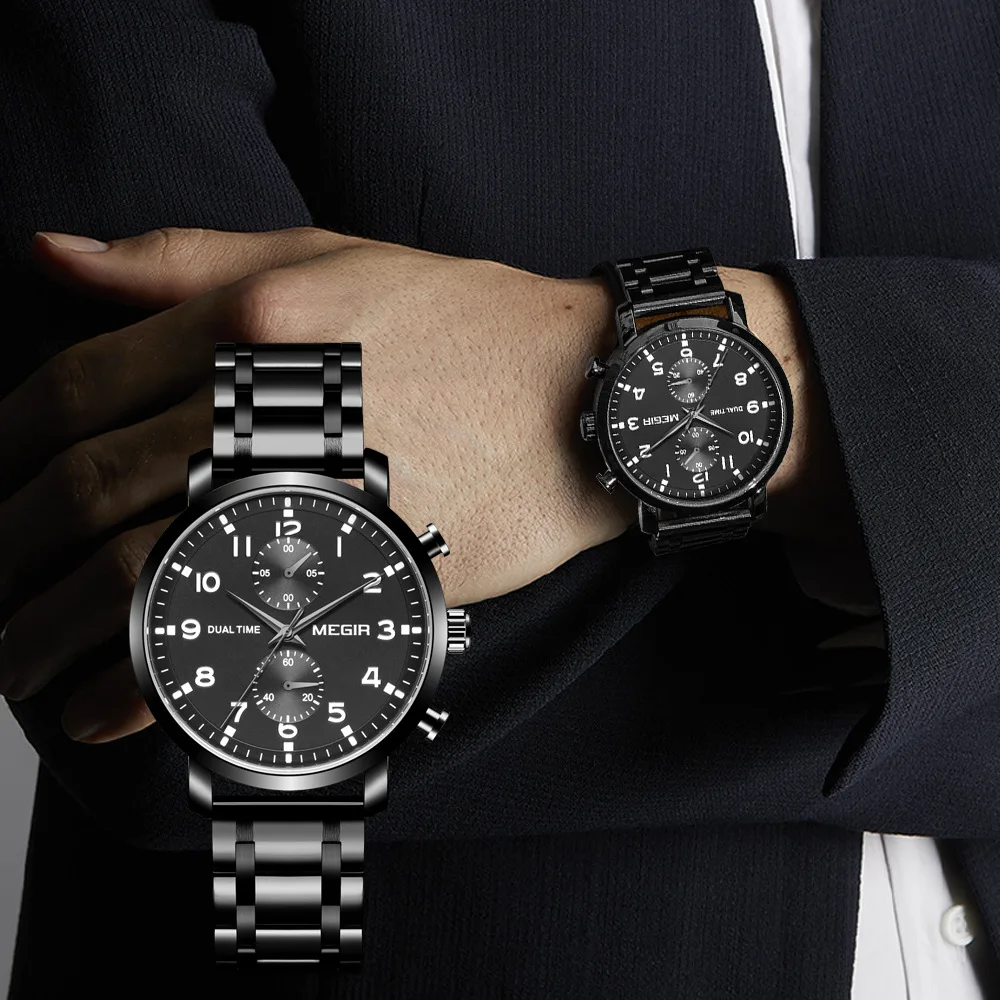 

MEGIR 2160-1 Genuine Leather Business Man Watches multi-function Dial Waterproof Chronograph Quartz Men Clock Relogio Masculino