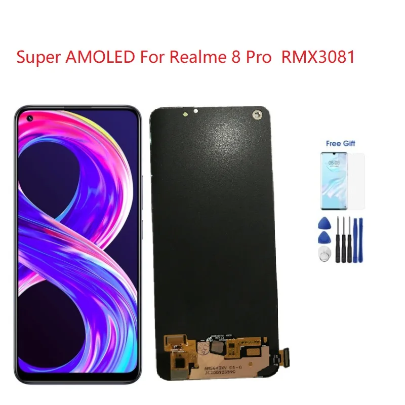 

Super AMOLED For Realme 8 Pro LCD RMX3081 Screen Display Digitizer Assembly For OPPO Realme8 Pro Screen