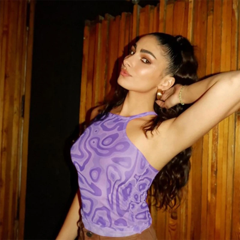 

Women Summer Sexy Halter Backless Crop Top Gradient Color Sheer Mesh Bandage Camisole Off Shoulder Casual Slim Bustier