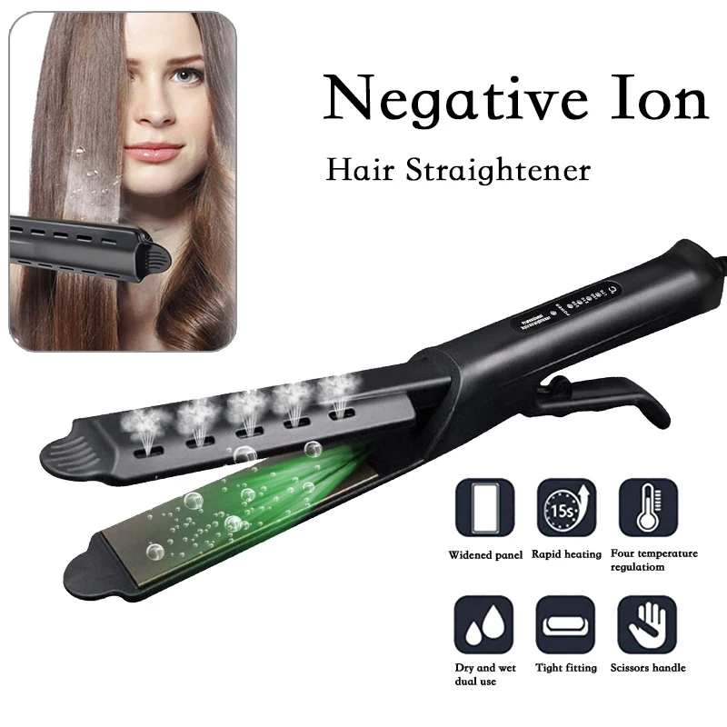 

Hair Straightener 2 in 1 Hair Curler Temperature Adjustment Ceramic Tourmaline Flat Iron Wide Panel Hair Curler for Women Girls