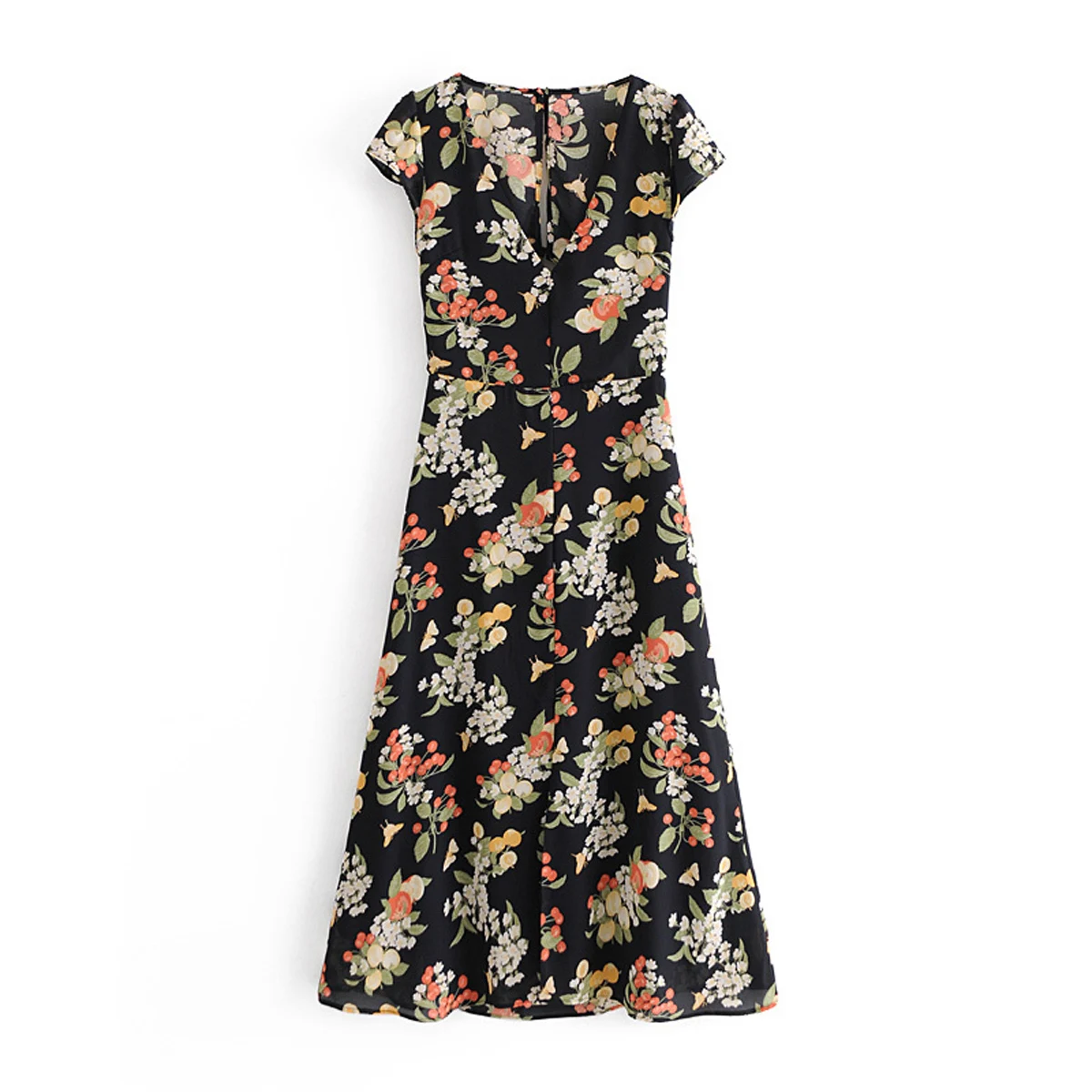 

Vintage V Neck Short Sleeve Midi Floral Dresses DLQZ412