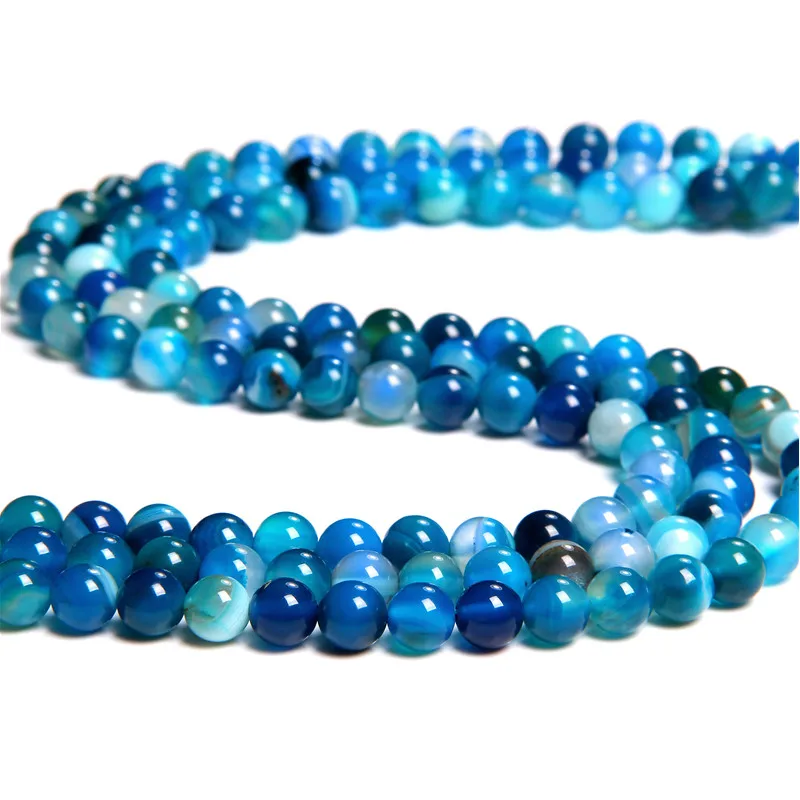 

Natural Beads Loose Spacer Blue Stripe Agate Bead for Jewelry Making