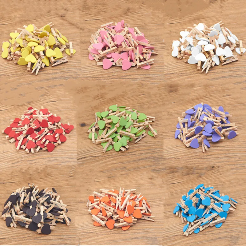 

50Pcs Wooden Clips Love Heart Pegs White brown pink red Clothespin DIY Cute Wedding Decor Craft Pegs Clothespin 2021