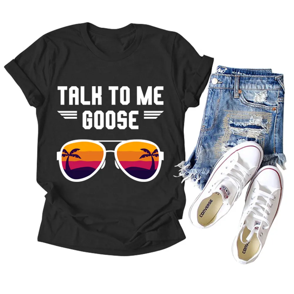 

TALK TO ME GOOSE Sunglasses Hawaiian Trees Print Women T shirt Summer Harajuku Vintage Tops Ladies Fashion Clothes