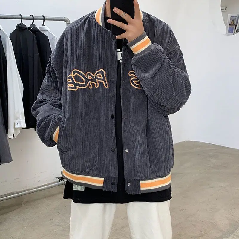 

Safari Style Jackets Men Spring Corduroy Casual Printing Loose Jacket Male Korean Fashion Trendy All-match Baseball Uniform Tops