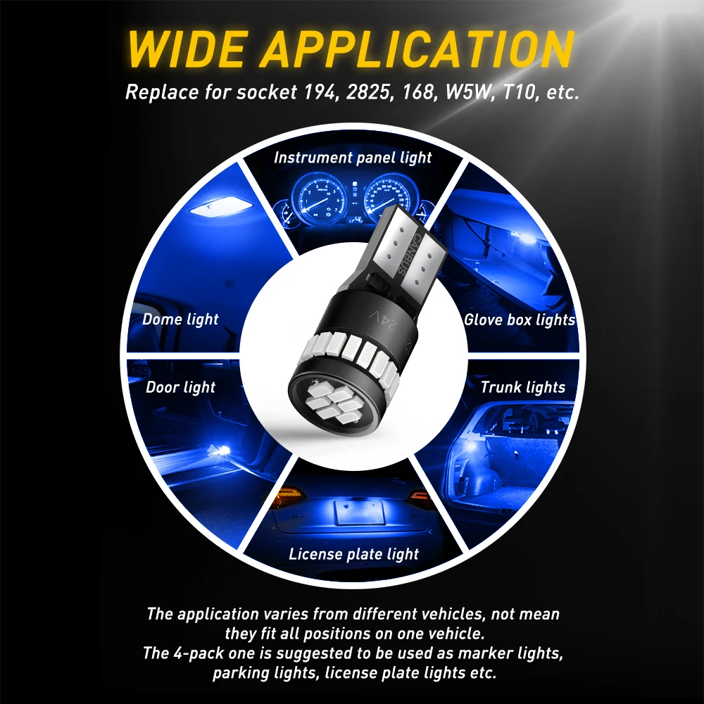 

2pcs T10 3014 SMD W5W Car Interior LED 192 158 168 2825 Wedge Door Trunk Bulb License Plate Lamp Blue Car Light DC 12V