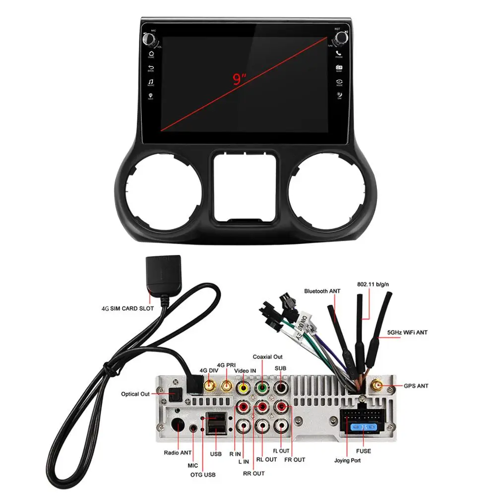 

9 "Radio Android 2 din With Screen Head Unit Autoradio Car Multimedia dvd Player 4G For JEEP WRANGLER 2011 2018 Steering Wheel