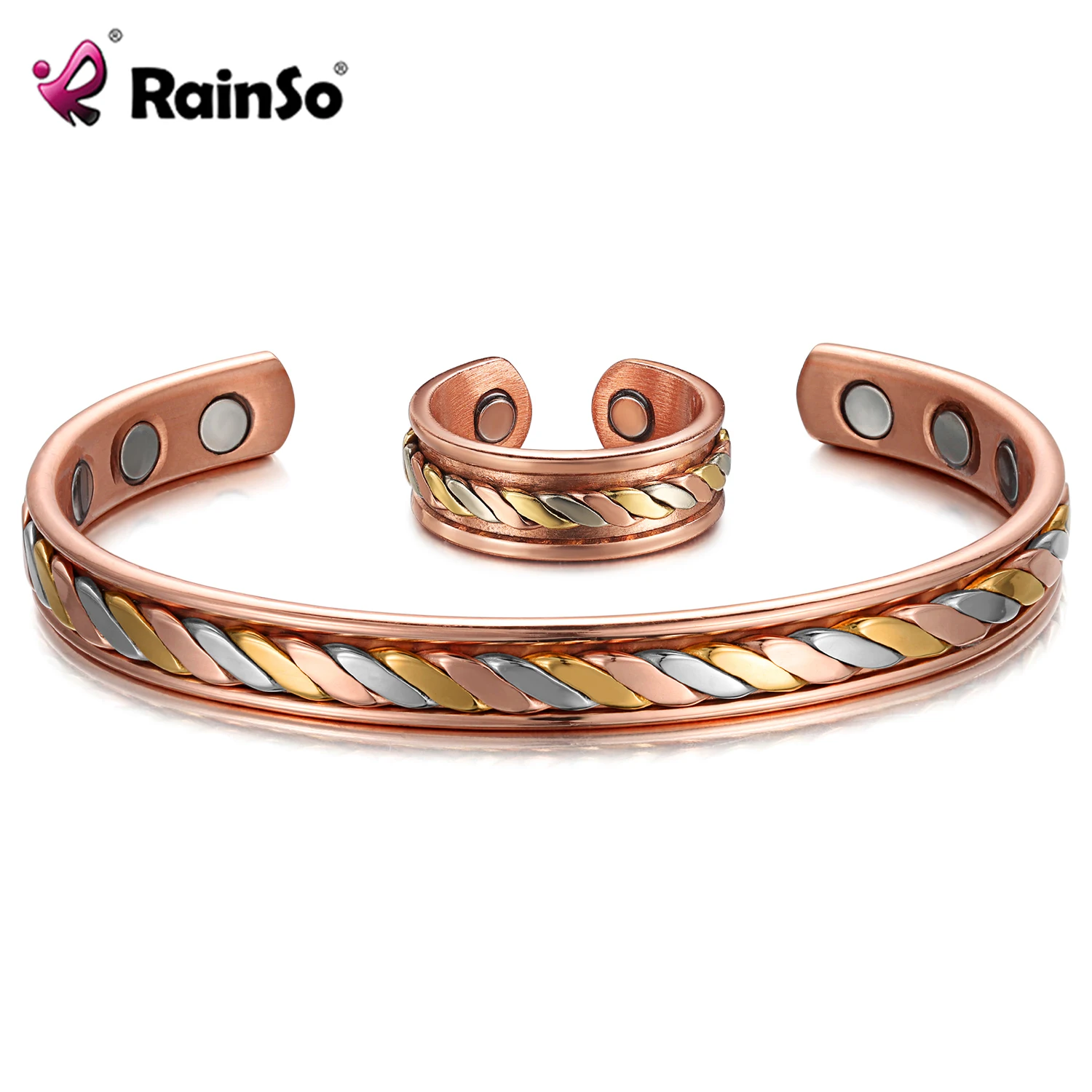 

Rainso Women Healthy Copper Magnetic Bracelet Healthy Power Therapy Magnets Bangles Jewelry Sets For Lovers Gift