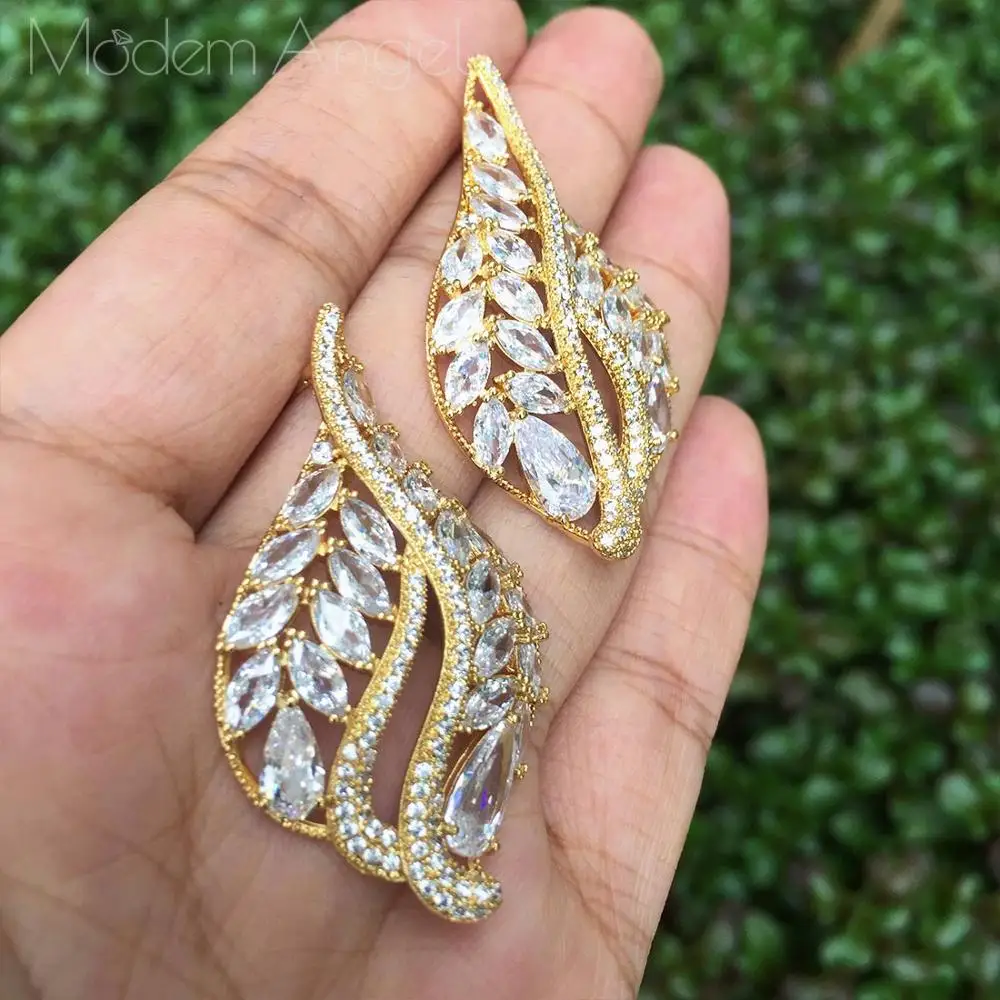 Роскошные серьги ModemAngel в форме листа маркиза цветка кубического циркония для