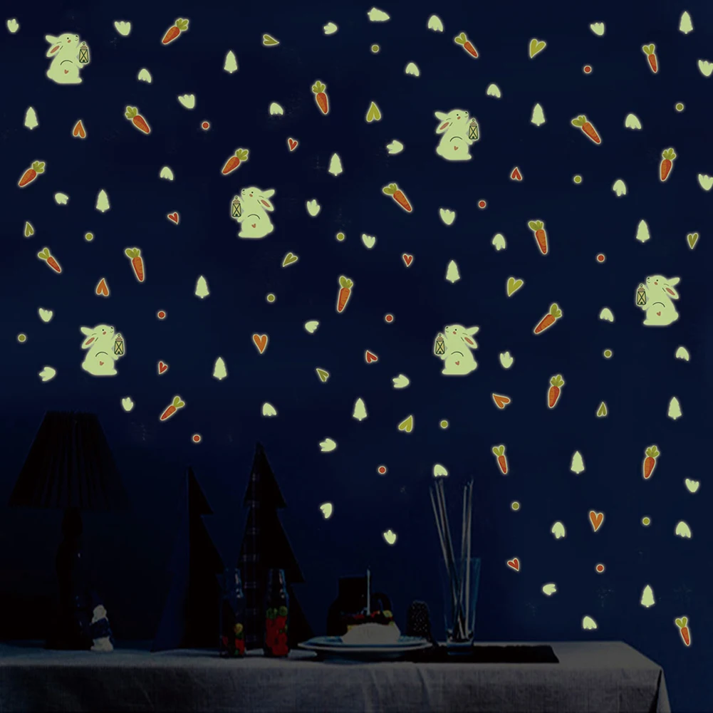 3 шт./компл. светящиеся съемные наклейки на стену с изображением моркови кролика