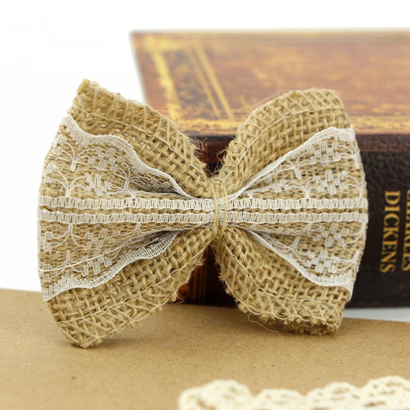 10pcs Vintage Burlap Bows Shoes Hats Clothing Accessories DIY Handmade Lace Ribbon Wedding Decoration Marriage Jute Bow Knot | Дом и сад