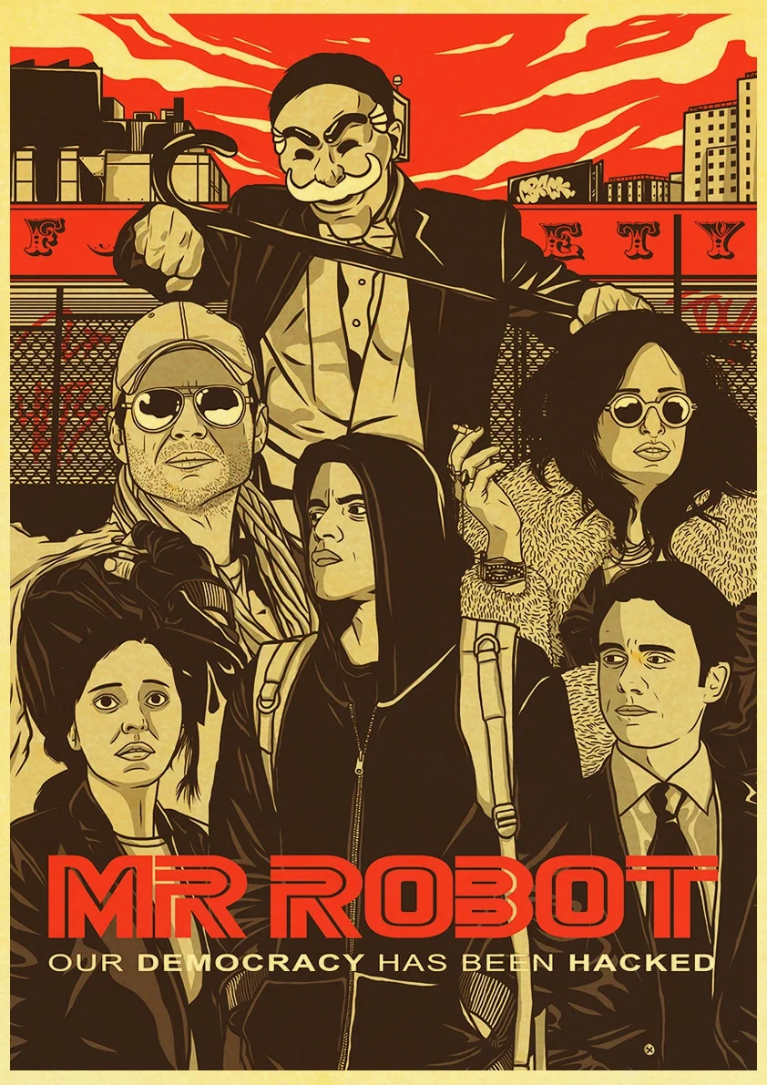 E100 Ретроамериканский душевный триллер плакат с актерами сериала-Mr. Робот-наклейка для фильма стена крафт-бумага кино Декор/любовник коллекция - Цвет: E100