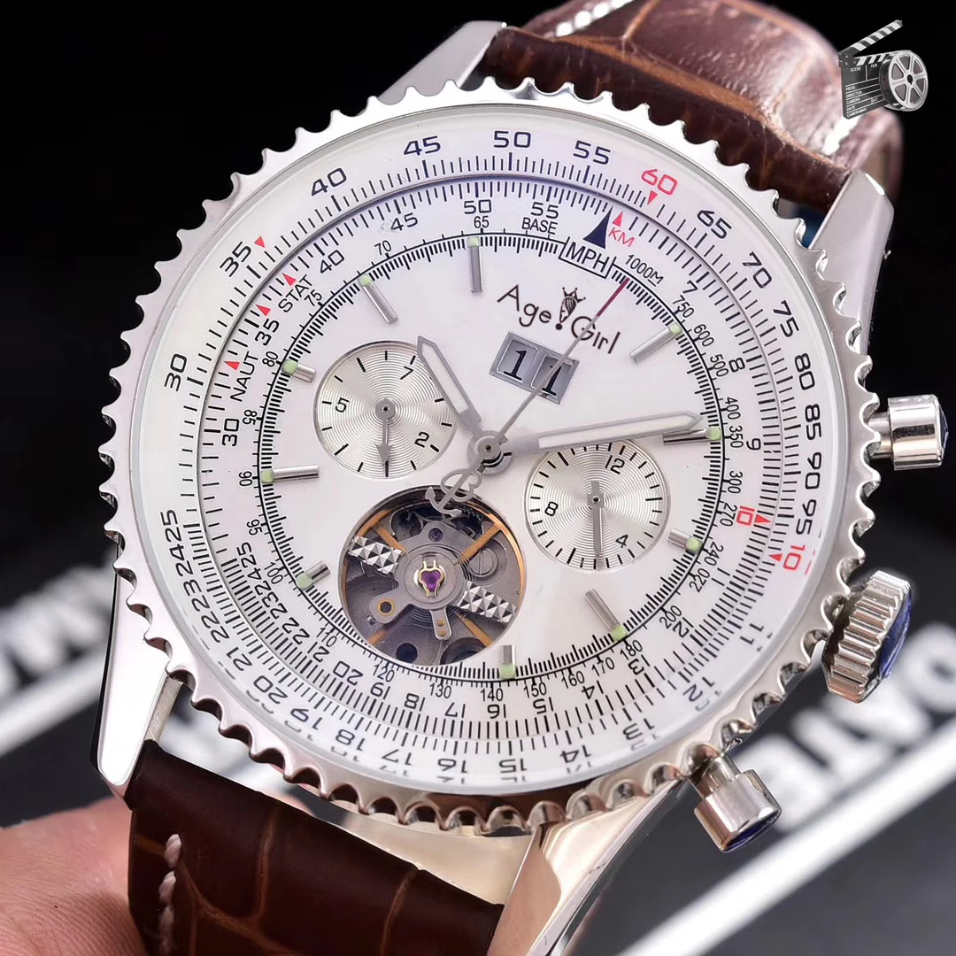 Роскошные брендовые Новые Мужские автоматические механические часы черный синий кожаный Tourbillion прозрачные Спортивные часы двойной календарь AAA