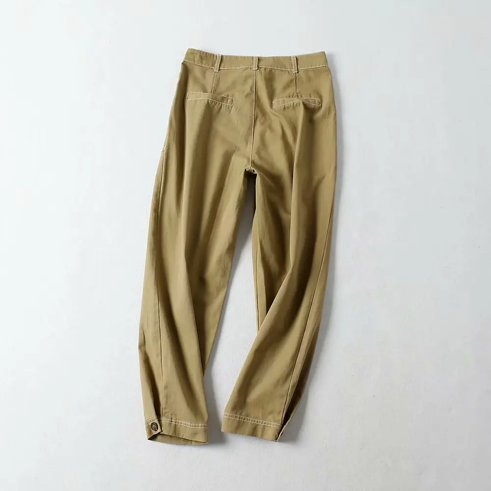 Новые женские модные стиль сафари пуговицы украшенные прямыми штанами шикарная