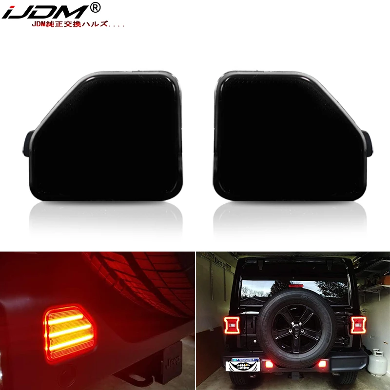 iJDM For Jeep Wrangler JL car Bumper Reflector Light  Function as Tail or Rear fog running light/brake/stop marker lighting Red