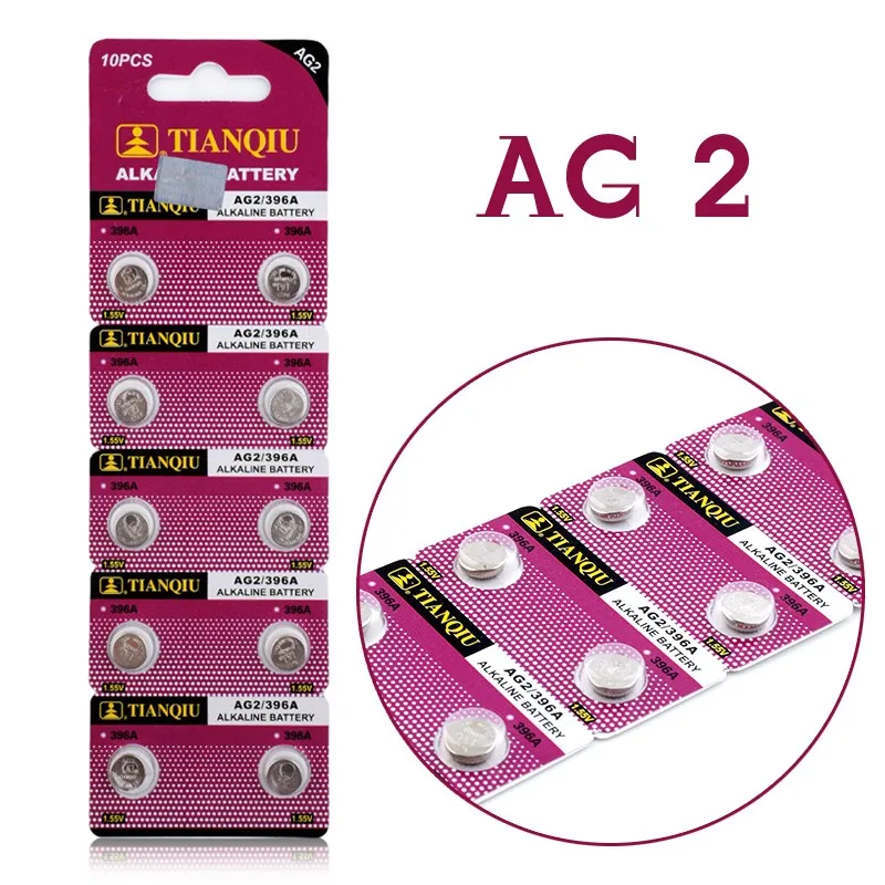 Недорогие AG2 100 шт. 1 55 В щелочные батареи LR726 396 SR726 196 SG2 SR9 726 LR59 батарейки для часов