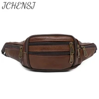 jchensj genuine leather mens waist bag male fanny pack large capacity multiple pockets travel working belt bag for men