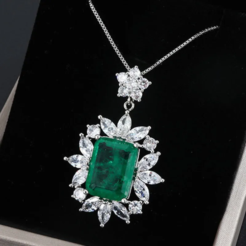 

Роскошные серебряные лабораторные ювелирные изделия QTT, Изумрудный зеленый прямоугольник, кубический цирконий, свадебное ожерелье для жен...