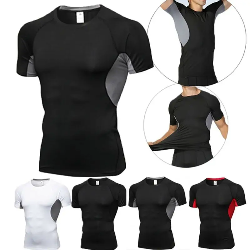 Футболка мужская облегающая спортивная с круглым вырезом и коротким рукавом |