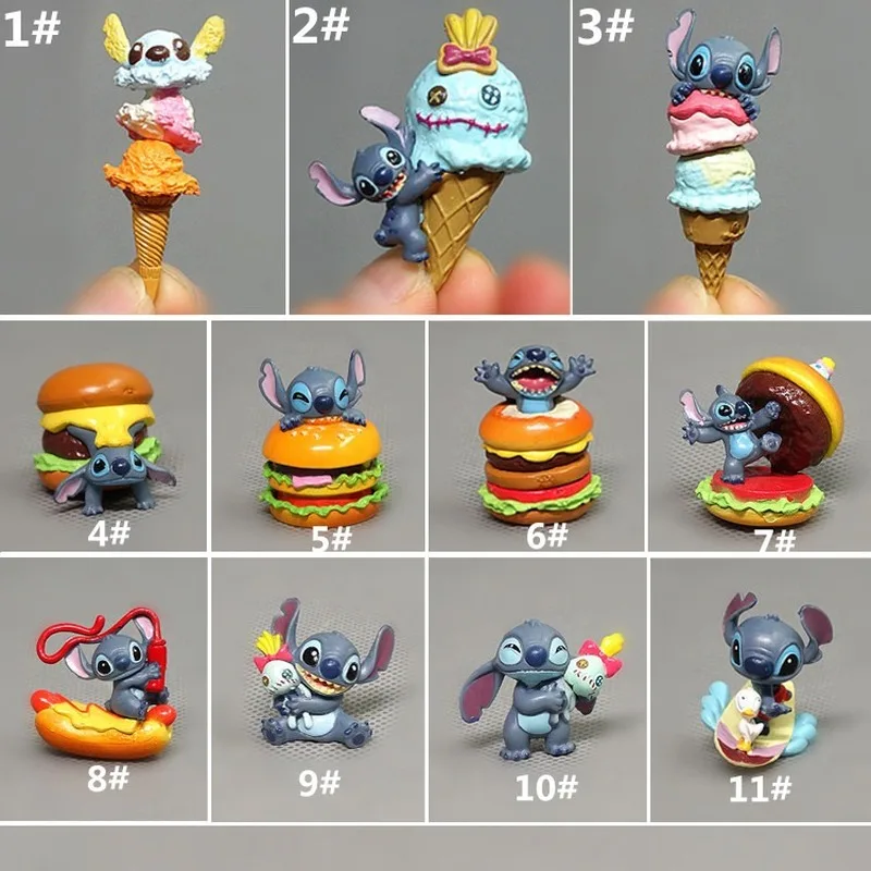 Disney 11 шт./компл. мини версия игрушка в виде маленьких цифр Ститч мороженое бургеры