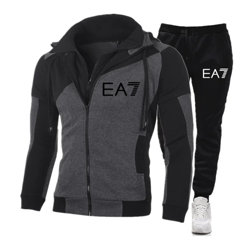 

EA7 Men's Hoodie, Hooded Zip + Pants, Combine Suit, Athletic Casual Suit, Fitness Suit