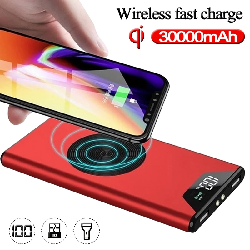 Портативный 30000mAh Беспроводное зарядное устройство высокой емкости внешний