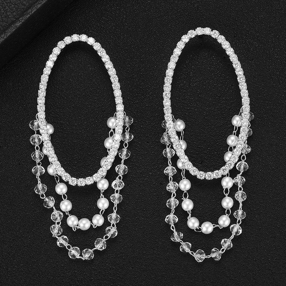 

LARRAURI Brand Luxury Imitation Pearl Earring for Women Trendy Wedding Cubic Zirconia CZ Bohemian Dubai Bridal Drop Earring 2020