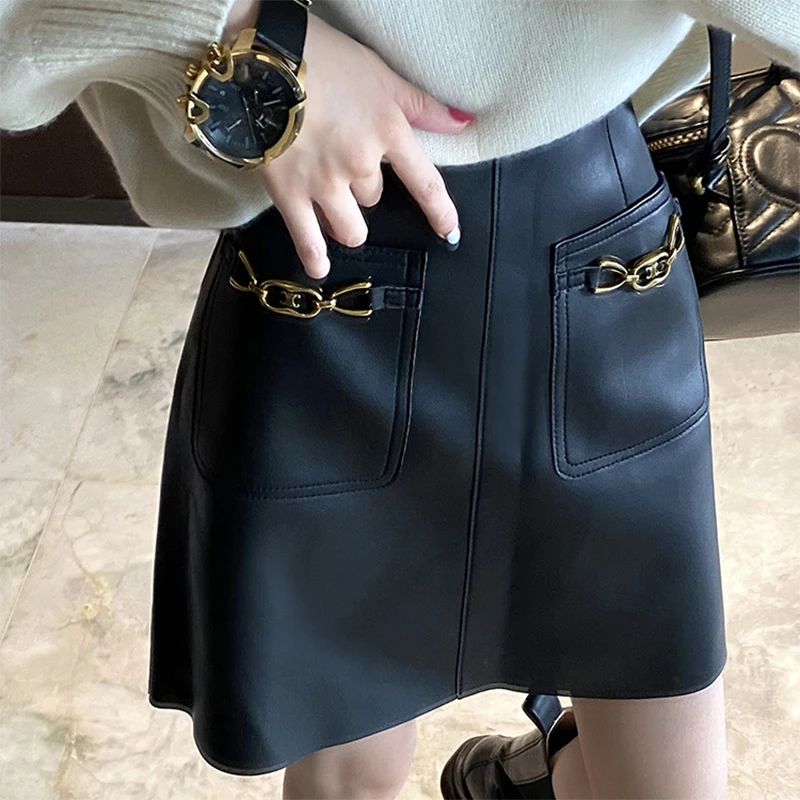 Fitaylor New Autumn Winter Women Fashion Slim High Waist PU Mini Skirts Casual A-line Solid Color Black Faux Leather | Женская одежда